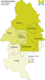 Die Karte zeigt, in welchem Jahr welche Regionen des Großraumes durch Laserscanning vermessen wurden.